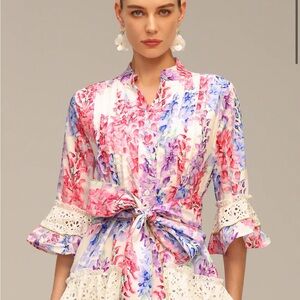 Floral Tie-Front Zohara lace trim medium